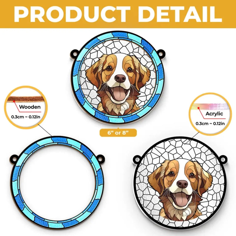 Custom Photo A Heartbeat At My Feet - Memorial Personalized Window Hanging Suncatcher Ornament - Sympathy Gift For Pet Owners, Pet Lovers