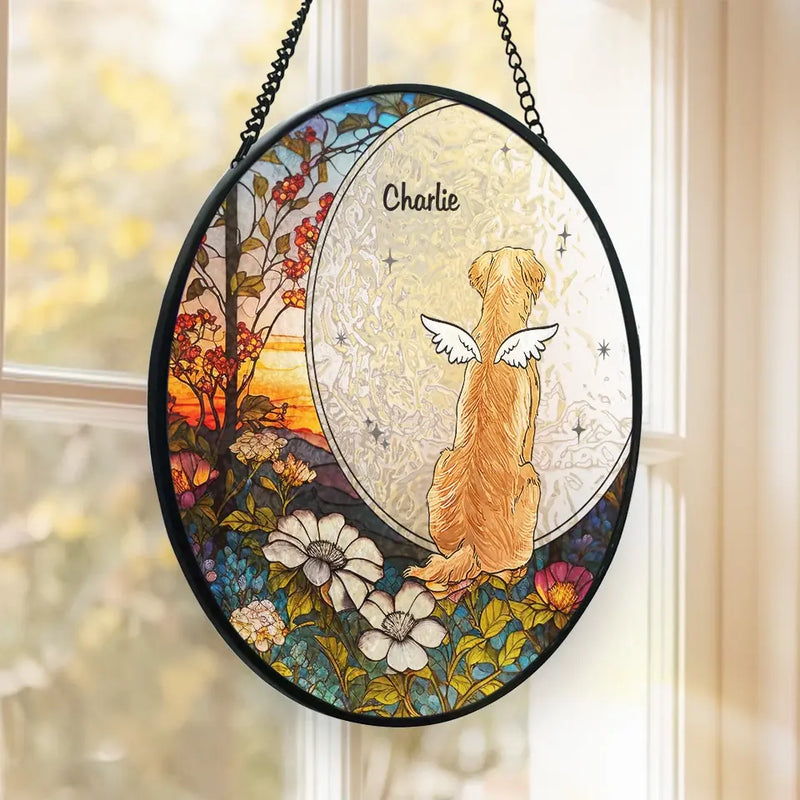 No Longer By My Side, But Forever In My Heart - Memorial Personalized Custom Stained Glass Window Hanging Suncatcher - Sympathy Gift For Pet Owners, Pet Lovers