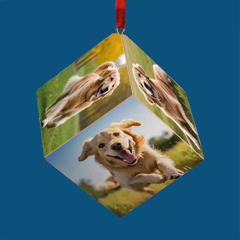 Custom Photo Beautiful Time With You - Dog & Cat Personalized Custom Wooden Cube Ornament - Christmas Gift For Pet Owners, Pet Lovers
