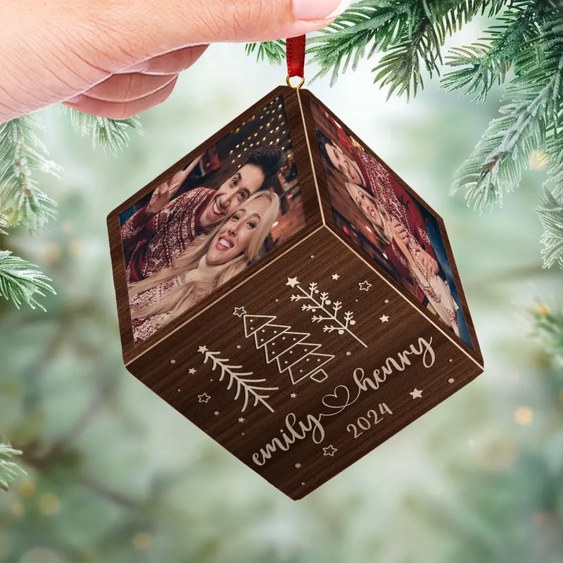 Custom Photo You And Me - Couple Personalized Custom Wooden Cube Ornament - Christmas Gift For Husband Wife, Anniversary