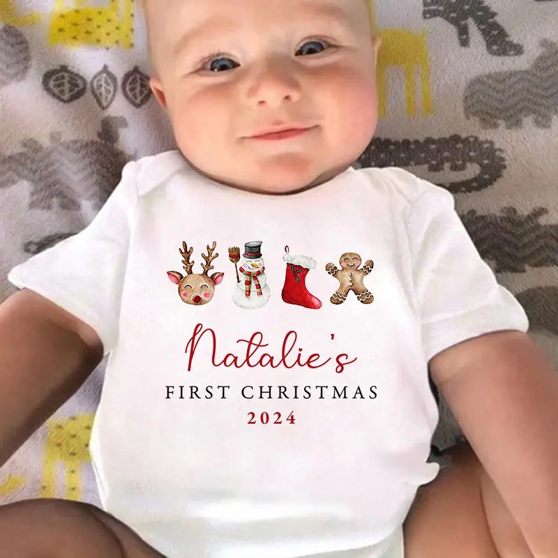 Celebrating Baby's First Christmas - Family Personalized Custom Baby Onesie - Christmas Gift For Baby Kids, Newborn Baby