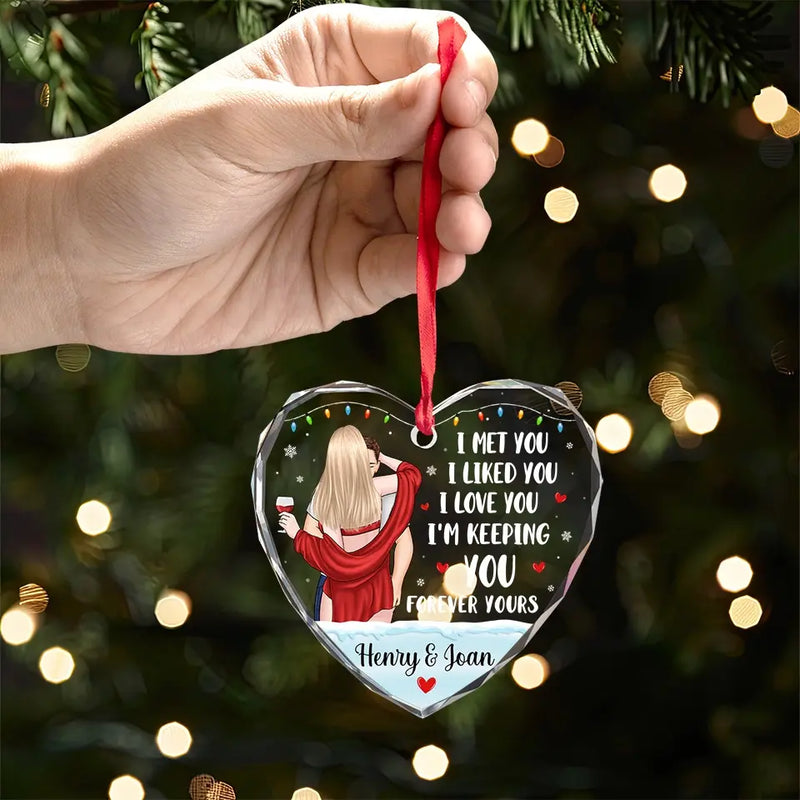 My Snow Angel - Couple Personalized Custom Heart Glass Ornament - Christmas Gift For Husband Wife, Anniversary