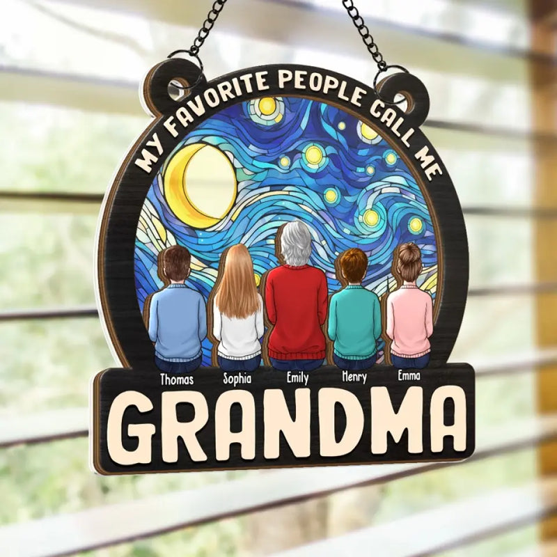 Happiness Is A Hug From Grandma - Family Personalized Window Hanging Suncatcher - Gift For Grandma
