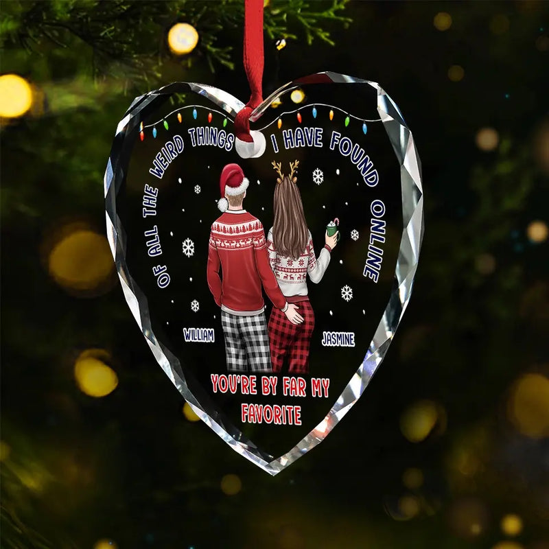 Our Love Makes Every Christmas Brighter - Couple Personalized Custom Heart Glass Ornament - Christmas Gift For Husband Wife, Anniversary