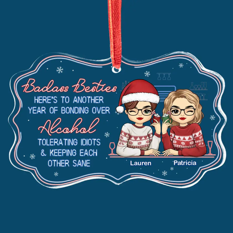 True Friends Are Always Together In Spirit - Bestie Personalized Custom Benelux Glass Ornament - Christmas Gift For Best Friends, BFF, Sisters