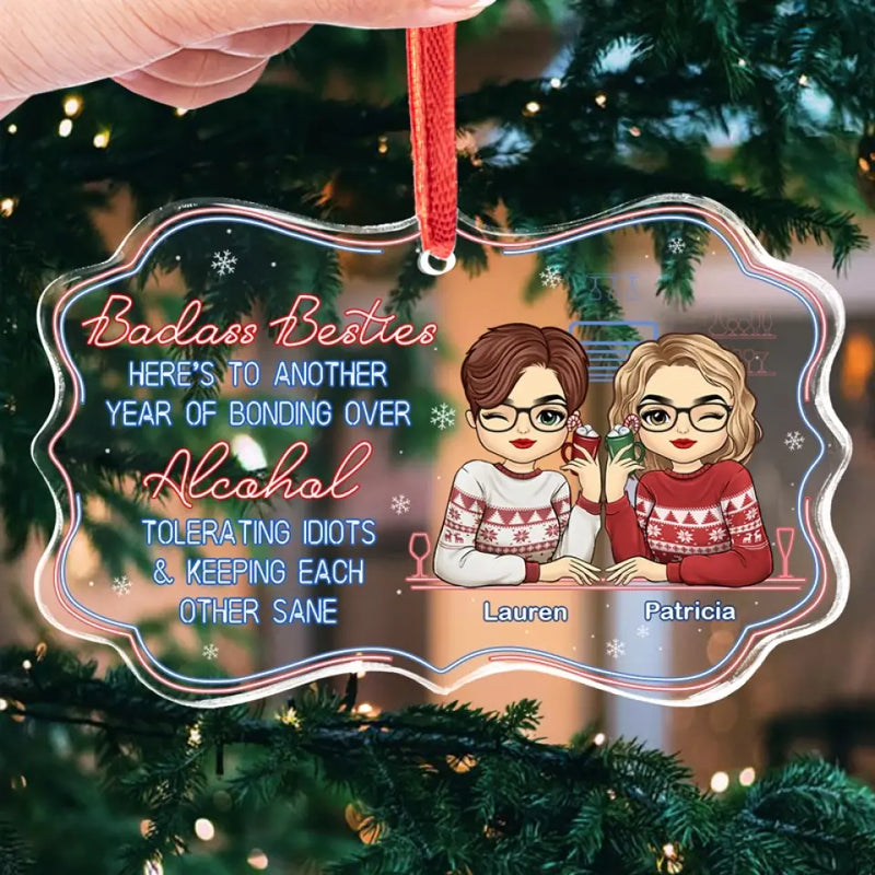 True Friends Are Always Together In Spirit - Bestie Personalized Custom Benelux Glass Ornament - Christmas Gift For Best Friends, BFF, Sisters