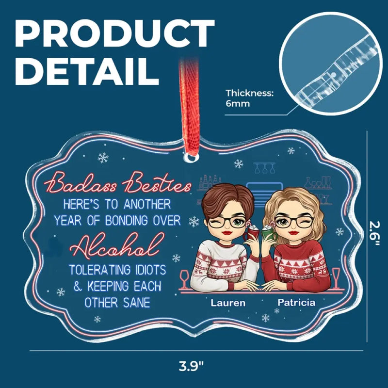 True Friends Are Always Together In Spirit - Bestie Personalized Custom Benelux Glass Ornament - Christmas Gift For Best Friends, BFF, Sisters