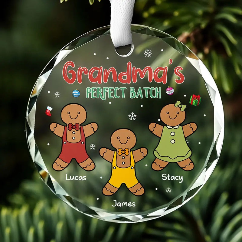 Cozy Cuddles With Grandma's Gingerbread - Family Personalized Custom Circle Glass Ornament - Christmas Gift For Mom, Grandma