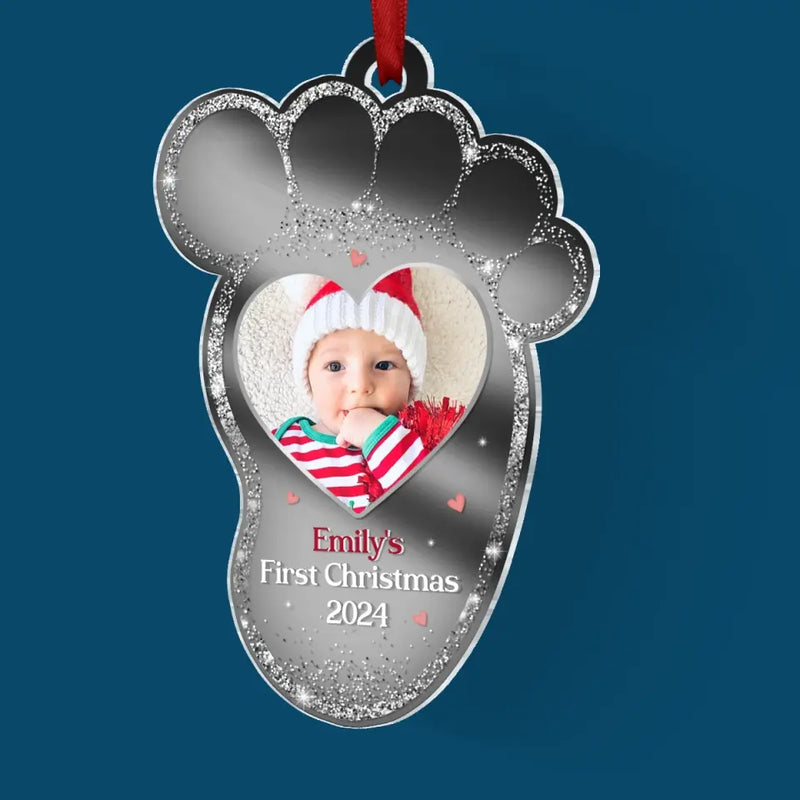 Custom Photo Baby's First Noel - Family Personalized Custom Mirrored Acrylic Ornament - Christmas Gift For Baby Kids, Newborn Baby