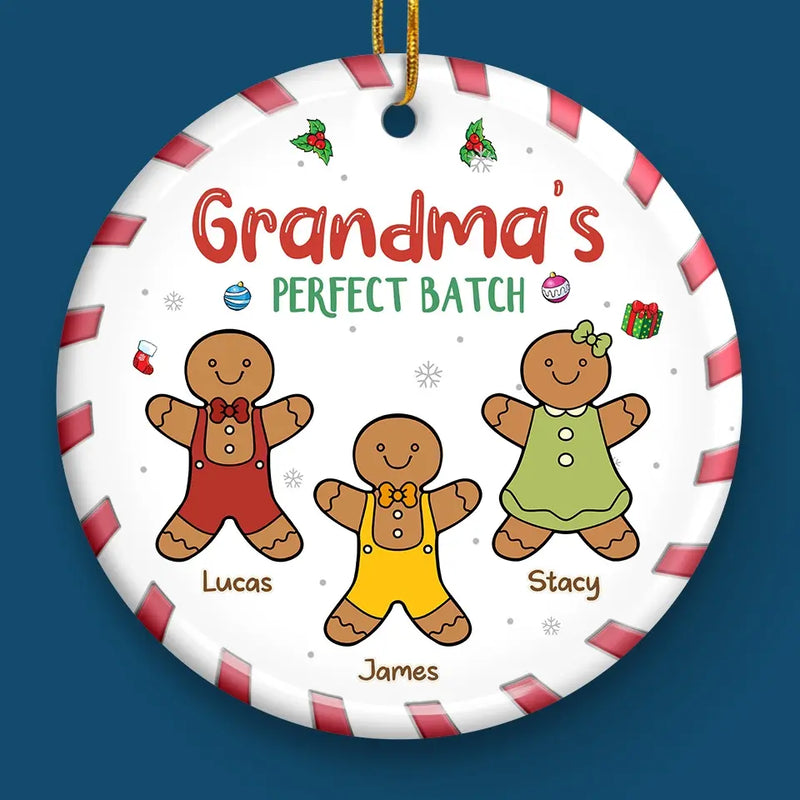 Cherish The Sweet Moments With Family, Just Like Gingerbread Treats - Family Personalized Custom Ornament - Ceramic Round Shaped - Christmas Gift For Mom, Grandma
