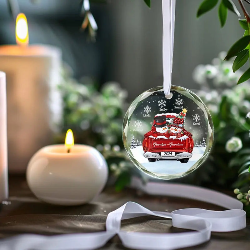 You Made My Childhood Such A Sweet And Happy Time - Family Personalized Custom Circle Glass Ornament - Christmas Gift For Grandpa, Grandma
