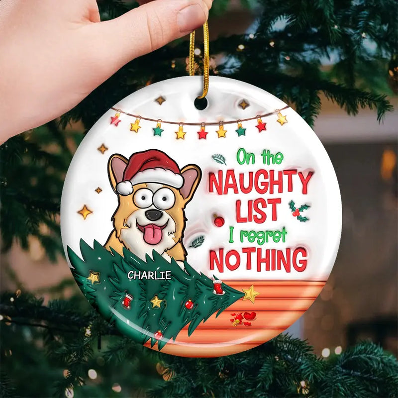 Christmas Cheer With My Pet Sidekick - Dog & Cat Personalized Custom 3D Inflated Effect Printed Ornament - Ceramic Round Shaped - Christmas Gift For Pet Owners, Pet Lovers