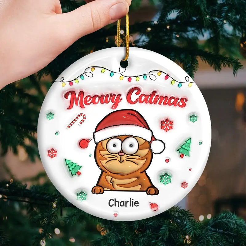 Season's Greetings - Dog & Cat Personalized Custom 3D Inflated Effect Printed Ornament - Ceramic Round Shaped - Christmas Gift For Pet Owners, Pet Lovers