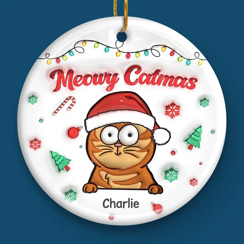 Season's Greetings - Dog & Cat Personalized Custom 3D Inflated Effect Printed Ornament - Ceramic Round Shaped - Christmas Gift For Pet Owners, Pet Lovers