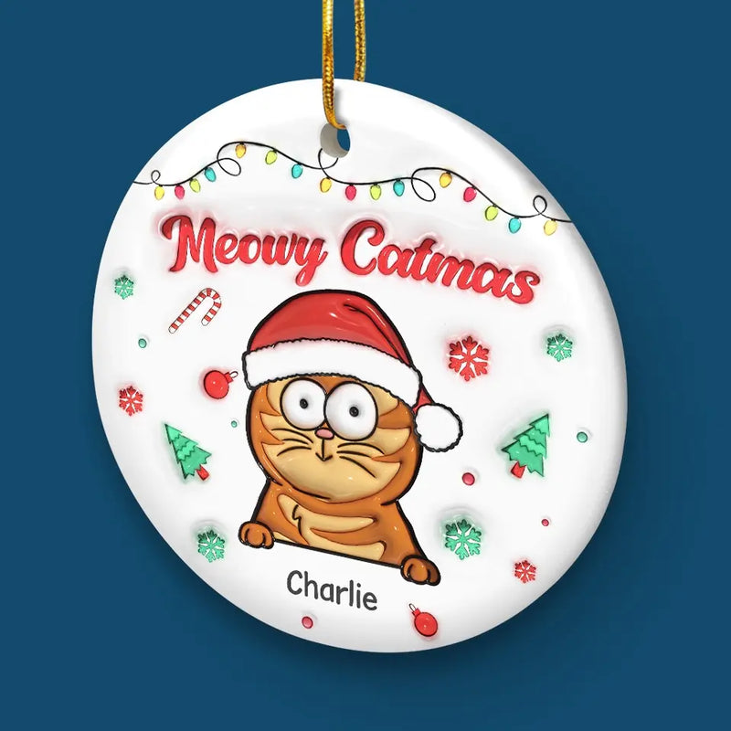 Season's Greetings - Dog & Cat Personalized Custom 3D Inflated Effect Printed Ornament - Ceramic Round Shaped - Christmas Gift For Pet Owners, Pet Lovers