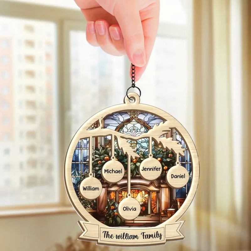 The Warmth Of Family Is The True Spirit Of Christmas - Family Personalized Window Hanging Suncatcher - Christmas Gift For Family Members