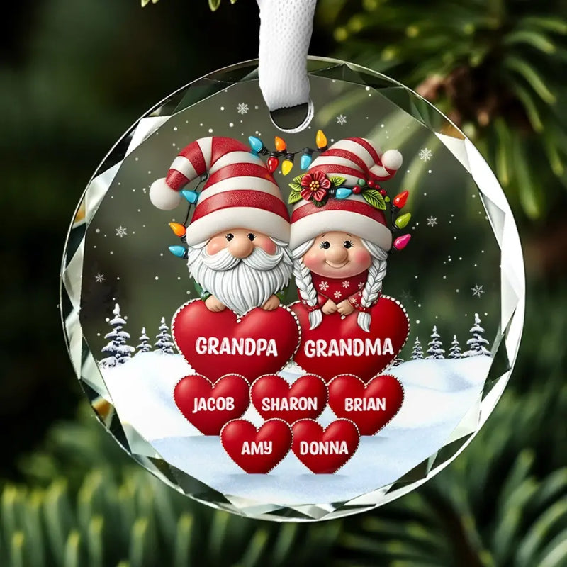 Every Time We Love, Every Time We Give, It’s Christmas - Family Personalized Custom Circle Glass Ornament - Christmas Gift For Grandpa, Grandma