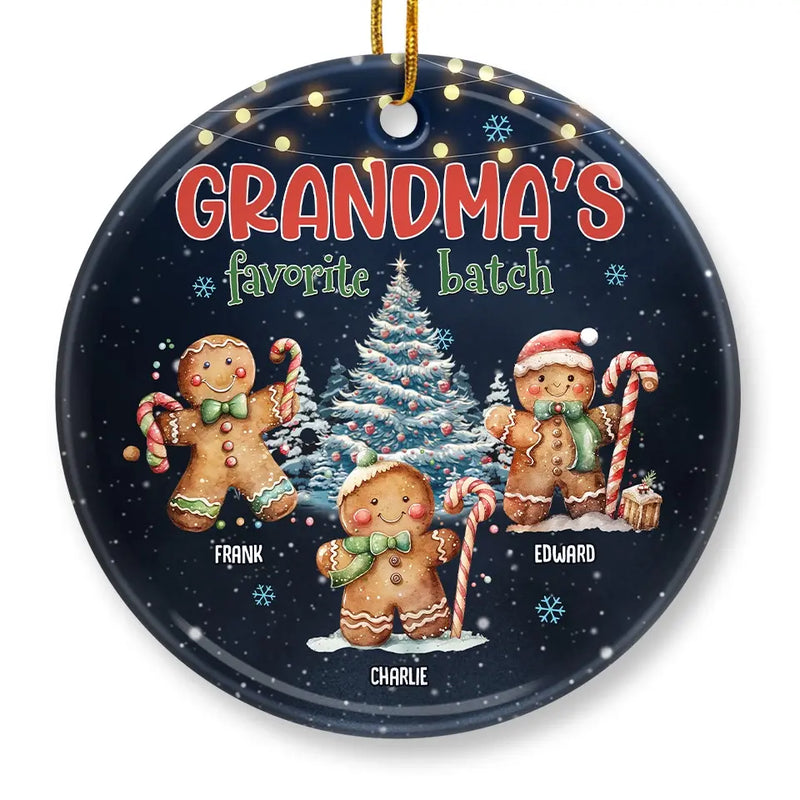 Grandma's Favorite Batch - Family Personalized Custom Ornament - Ceramic Round Shaped - Christmas Gift For Mom, Grandma