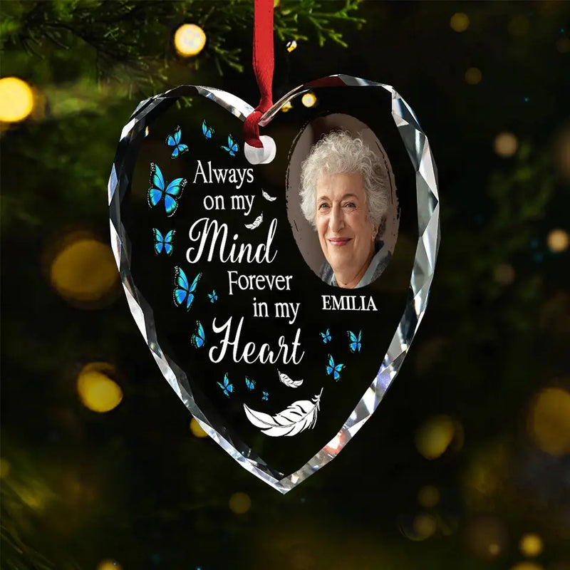 Custom Photo Never Forgotten, Forever Loved - Memorial Personalized Custom Heart Glass Ornament - Sympathy Gift, Christmas Gift For Family Members