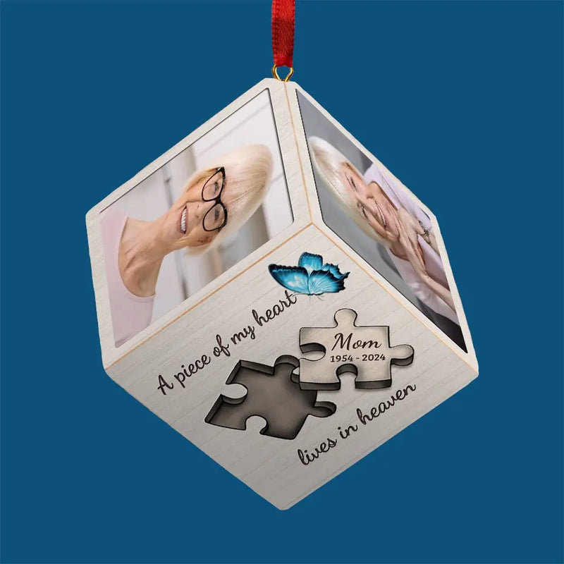 Custom Photo A Piece Of My Heart - Memorial Personalized Custom Wooden Cube Ornament - Sympathy Gift, Christmas Gift For Family Members