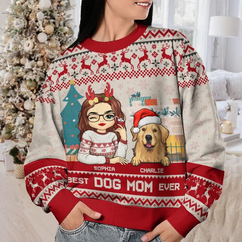 Best Fur Mom Ever - Dog & Cat Personalized Custom Ugly Sweatshirt - Unisex Wool Jumper - Christmas Gift For Pet Owners, Pet Lovers