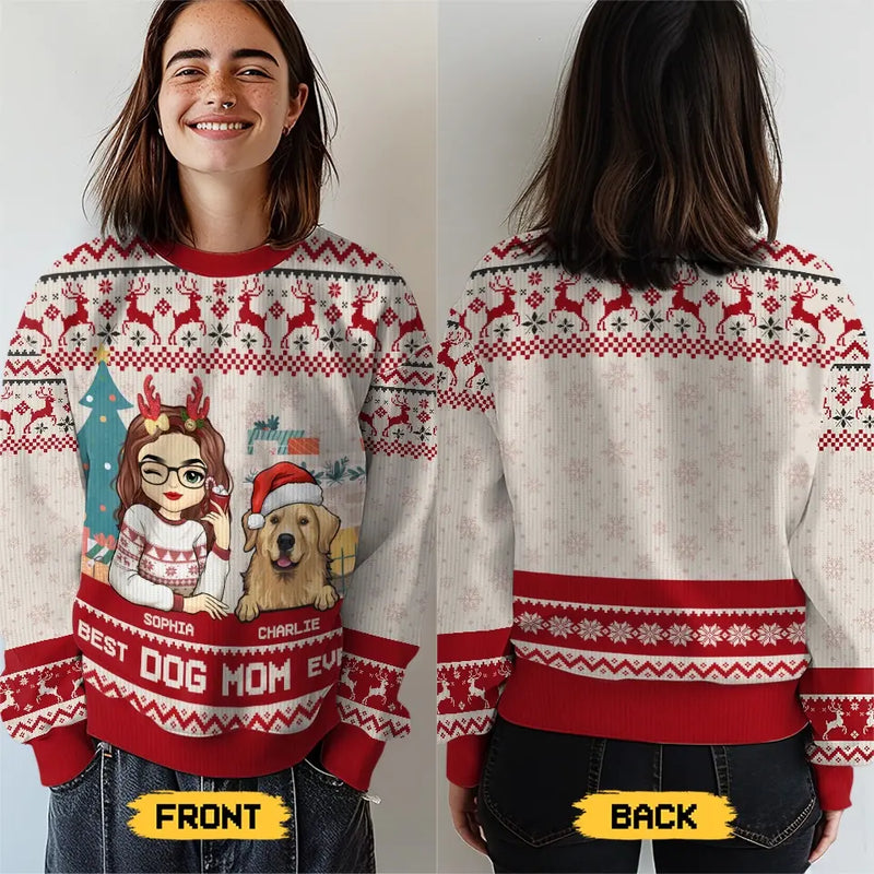 Best Fur Mom Ever - Dog & Cat Personalized Custom Ugly Sweatshirt - Unisex Wool Jumper - Christmas Gift For Pet Owners, Pet Lovers