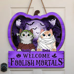 Custom Name Halloween Cat Welcome Gifts - Personalized Wood Sign