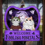 Custom Name Halloween Cat Welcome Gifts - Personalized Wood Sign