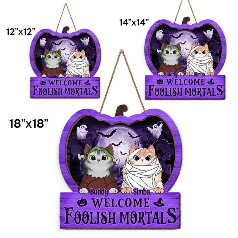 Custom Name Halloween Cat Welcome Gifts - Personalized Wood Sign