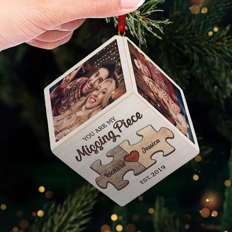 Custom Photo You Are My Missing Piece - Couple Personalized Custom Wooden Cube Ornament - Christmas Gift For Husband Wife, Anniversary