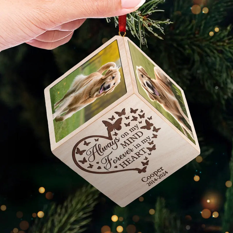 Custom Photo Always On My Mind - Memorial Personalized Custom Wooden Cube Ornament - Sympathy Gift, Christmas Gift For Pet Owners, Pet Lovers