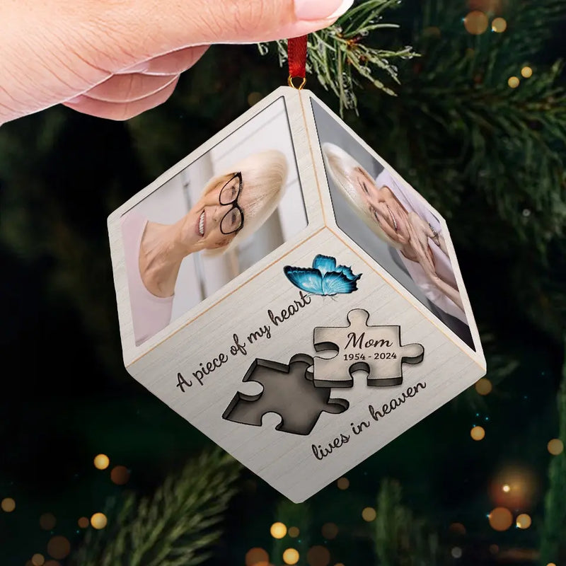Custom Photo A Piece Of My Heart - Memorial Personalized Custom Wooden Cube Ornament - Sympathy Gift, Christmas Gift For Family Members