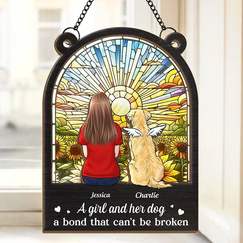 Custom Name Girl and Her Dog Memorial Gifts - Personalized Suncatcher Ornament