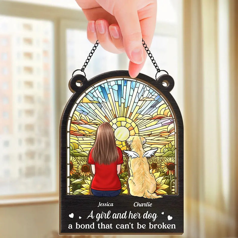 Custom Name Girl and Her Dog Memorial Gifts - Personalized Suncatcher Ornament