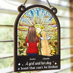 Custom Name Girl and Her Dog Memorial Gifts - Personalized Suncatcher Ornament