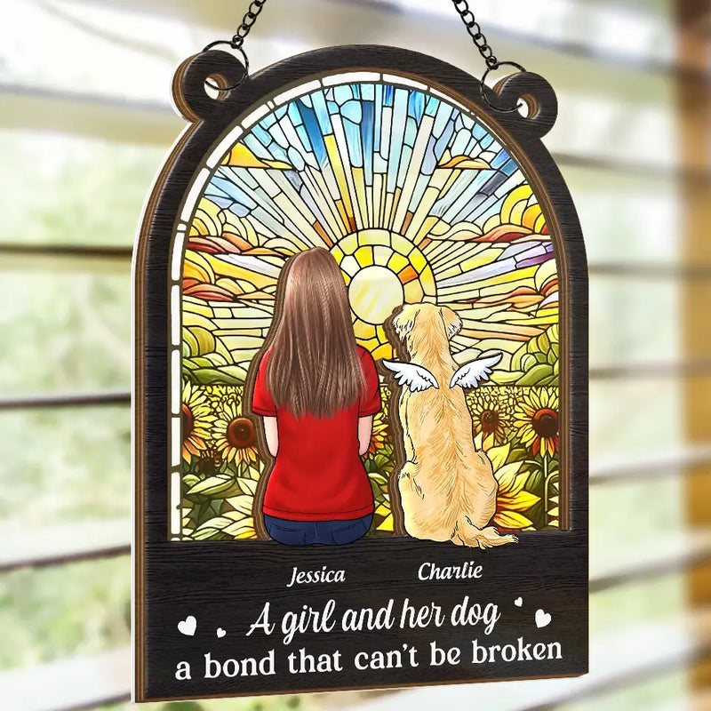 Custom Name Girl and Her Dog Memorial Gifts - Personalized Suncatcher Ornament