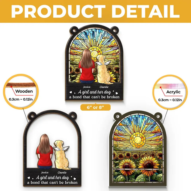 Custom Name Girl and Her Dog Memorial Gifts - Personalized Suncatcher Ornament