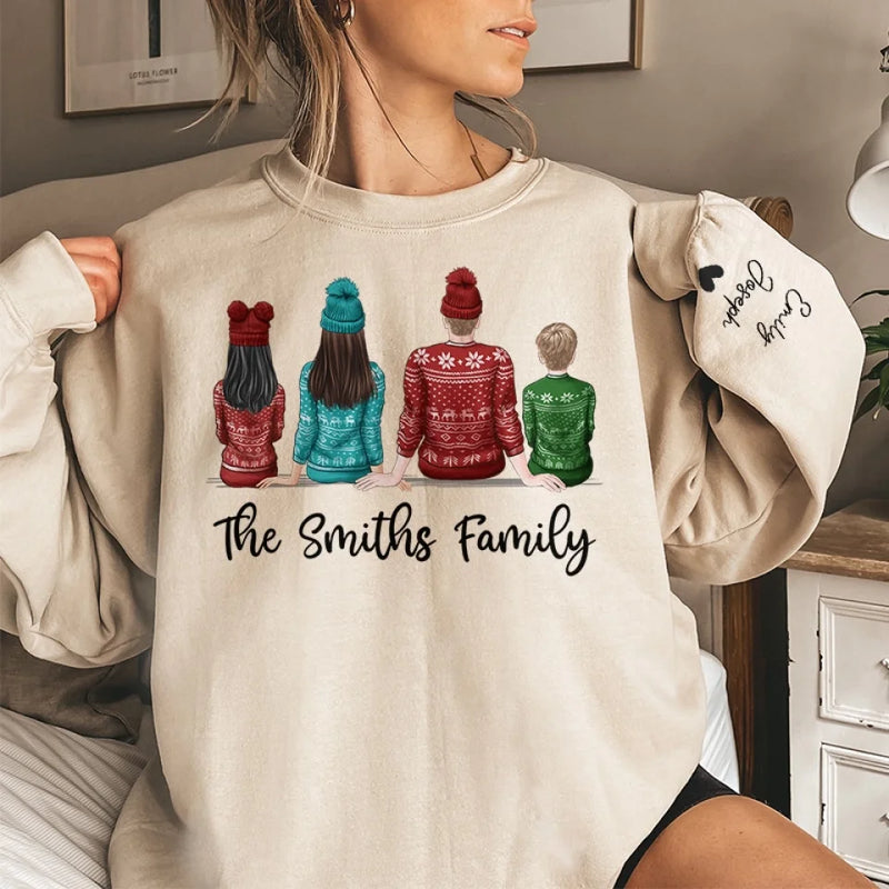 Christmas Crew - Family Personalized Custom Unisex Sweatshirt With Design On Sleeve - Christmas Gift For Family Members