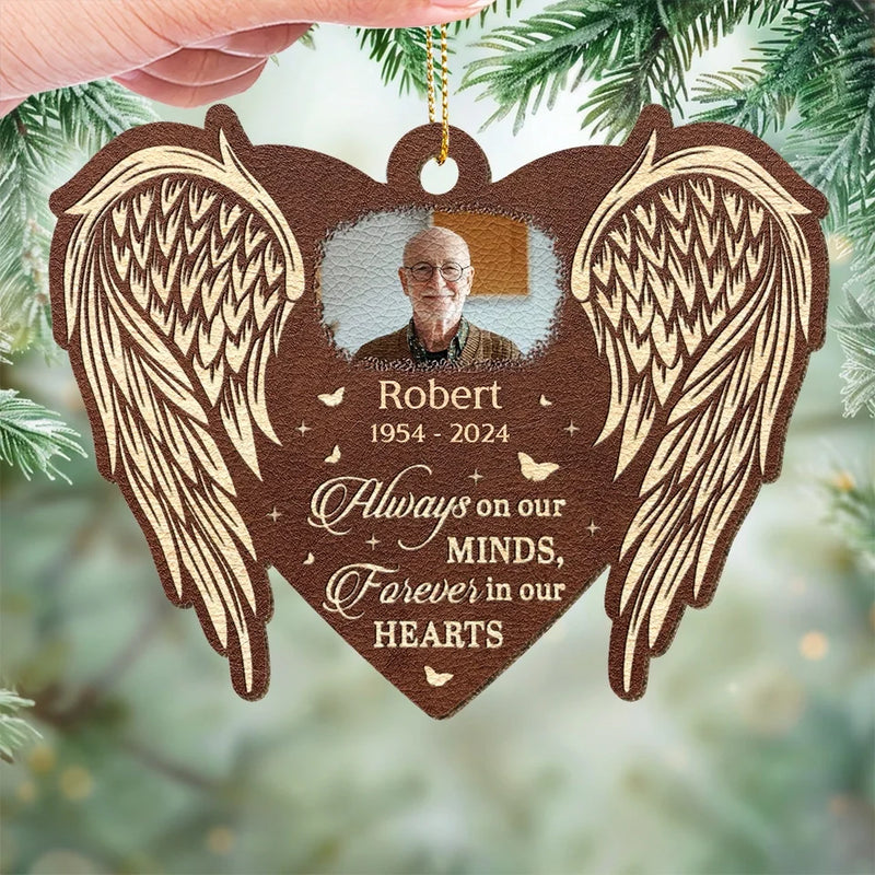 Custom Photo Always On Our Minds - Memorial Personalized Custom Leather Ornament - Sympathy Gift, Christmas Gift For Family Members