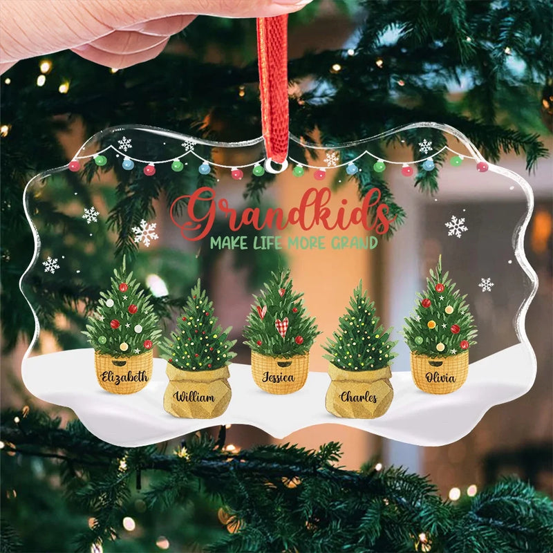 Grandkids Make Life More Grand - Family Personalized Custom Benelux Glass Ornament - Sympathy Gift, Christmas Gift For Mom, Grandma