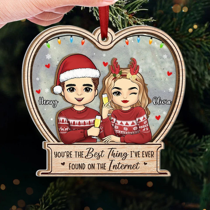 Our Hearts Glow With Love This Christmas - Couple Personalized Custom Wood & Acrylic Ornament - Christmas Gift For Husband Wife, Anniversary