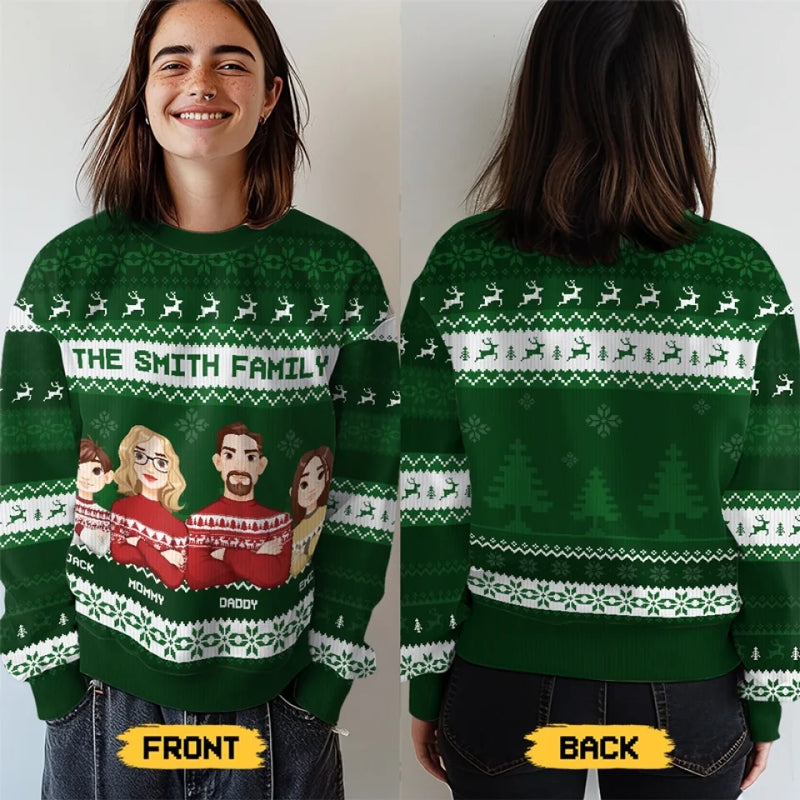 Our Family’s Love Shines Brightest At Christmas - Family Personalized Custom Ugly Sweatshirt - Unisex Wool Jumper - Christmas Gift For Family Members