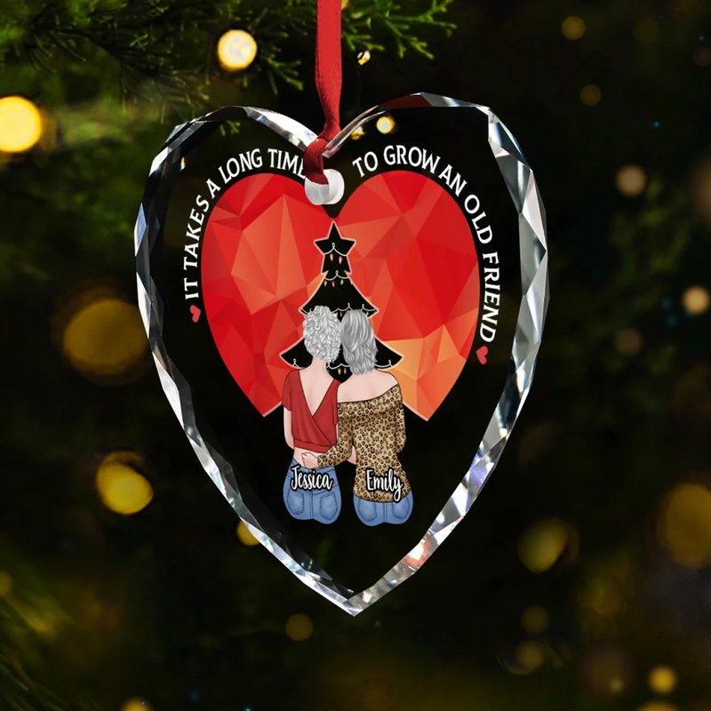 Old Friends Are Reminders Of How Much We Have Changed And Grown - Bestie Personalized Custom Heart Glass Ornament - Christmas Gift For Best Friends, BFF, Sisters