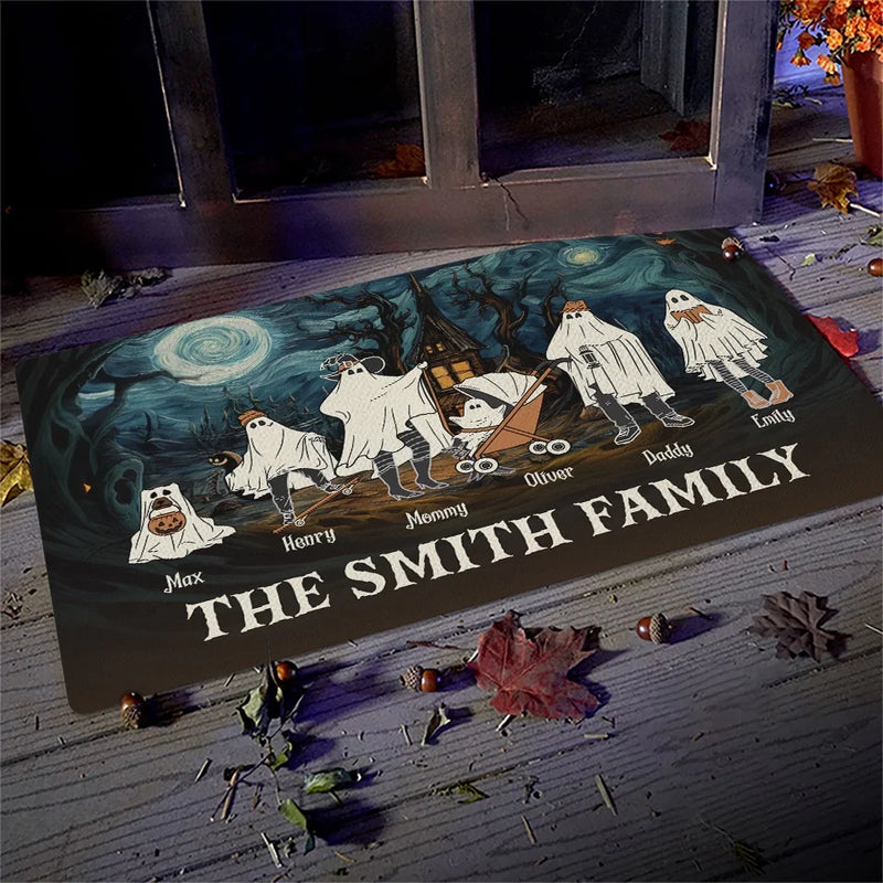 We're Here For The Boos - Family Personalized Custom Home Decor Decorative Mat - Halloween Gift For Family Members