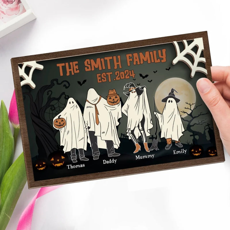 Bootiful Family - Family Personalized Custom 2-Layered Wooden Plaque With Stand - Halloween Gift For Family Members