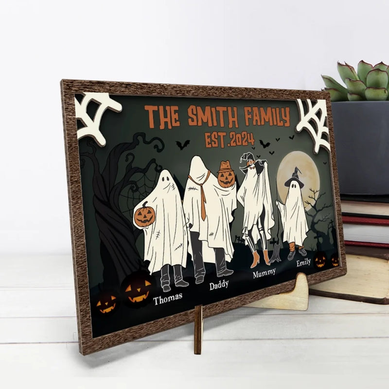 Bootiful Family - Family Personalized Custom 2-Layered Wooden Plaque With Stand - Halloween Gift For Family Members