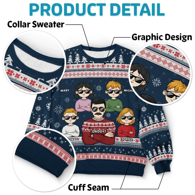 Family Will Always Be Connected By Heart - Family Personalized Custom Ugly Sweatshirt - Unisex Wool Jumper - Christmas Gift For Family Members