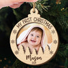 Custom Photo First Christmas Snuggles, First Christmas Giggles - Family Personalized Custom Shaped 2 Layered Wood Christmas Ornament - Christmas Gift For Baby Kids, Newborn Baby