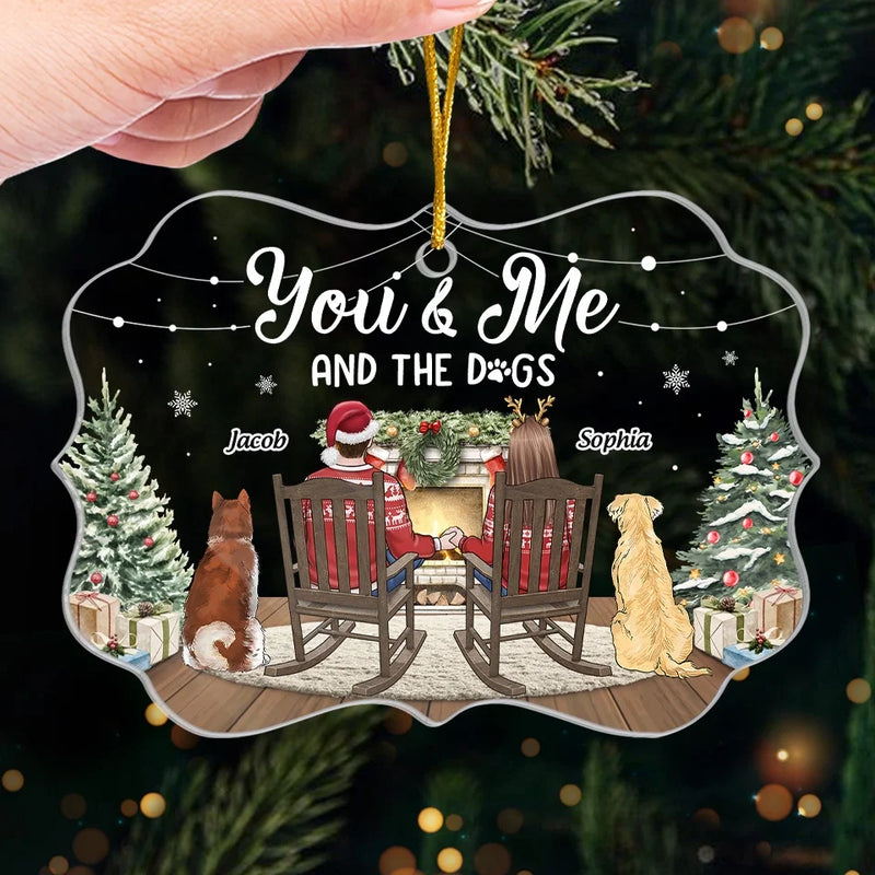 Christmas Cuddles With You And Our Furry Friends - Couple Personalized Custom Ornament - Acrylic Benelux Shaped - Christmas Gift For Husband Wife, Anniversary, Pet Owners, Pet Lovers