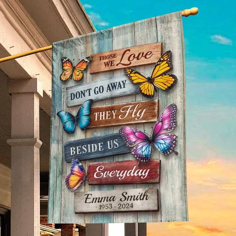 Custom Name Butterfly Memorial Decor - Personalized Flag